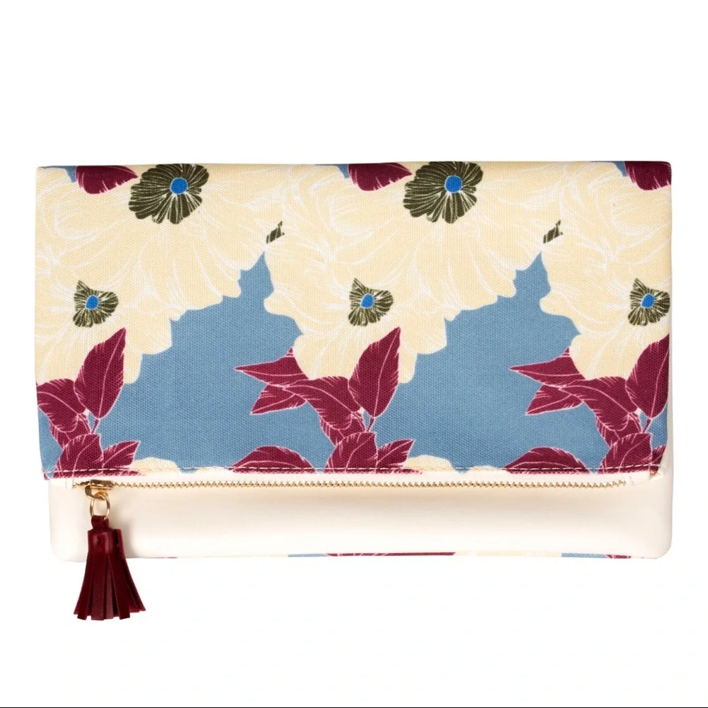 Rachel Pally Reversible Clutch Canvas Light Ivory/ yellow, Burgundy, Blue, Green